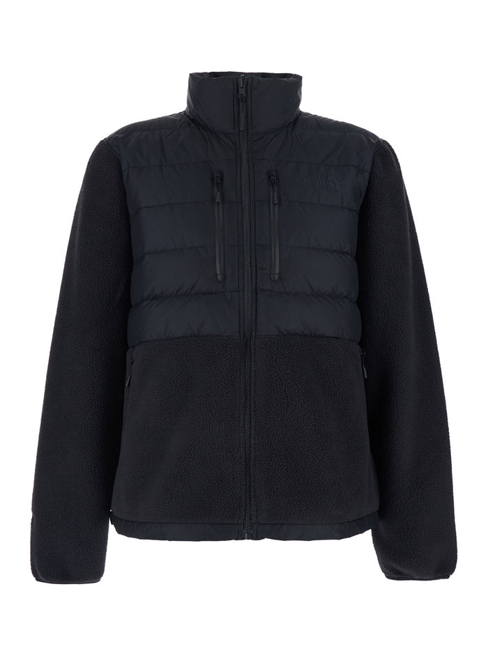 Black Down Jacket with High Neck and Tonal Logo Lettering on the Front in Tech Fabric Man Polyester Outerwear
