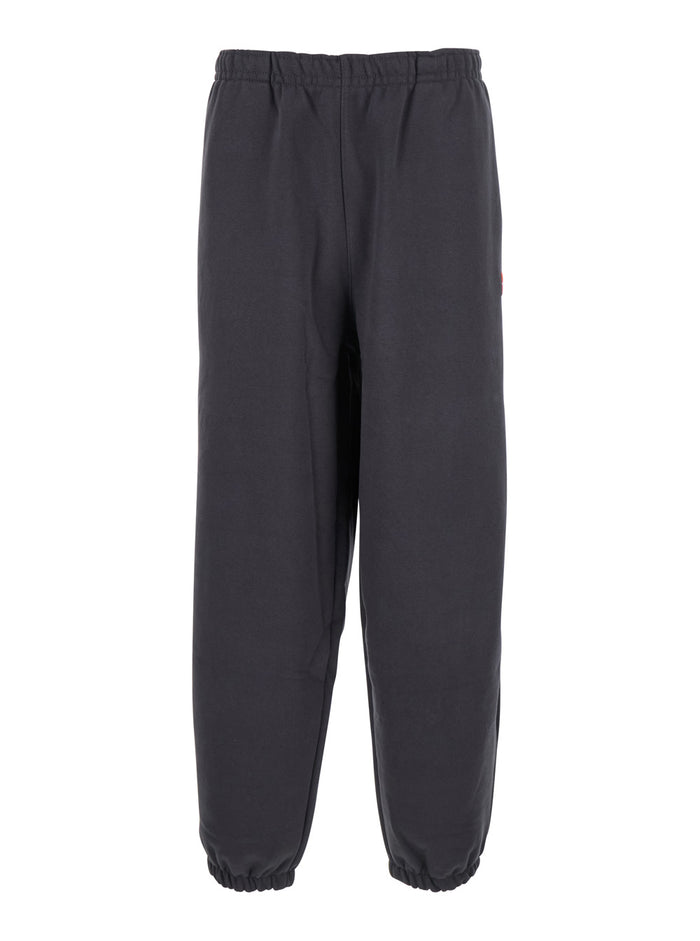 Grey Trousers With Elastic Waist And Side Logo Patch Cotton Man