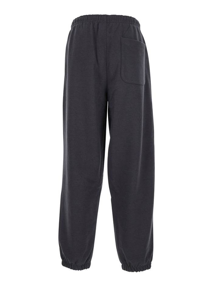 Grey Trousers With Elastic Waist And Side Logo Patch Cotton Man