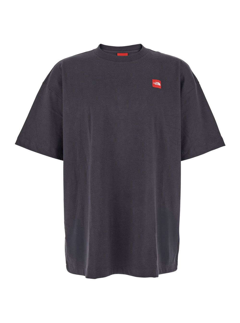 Black Crewneck T-Shirt With Logo Patch On The Front Cotton Man Grey Tshirts And Polo Shirts