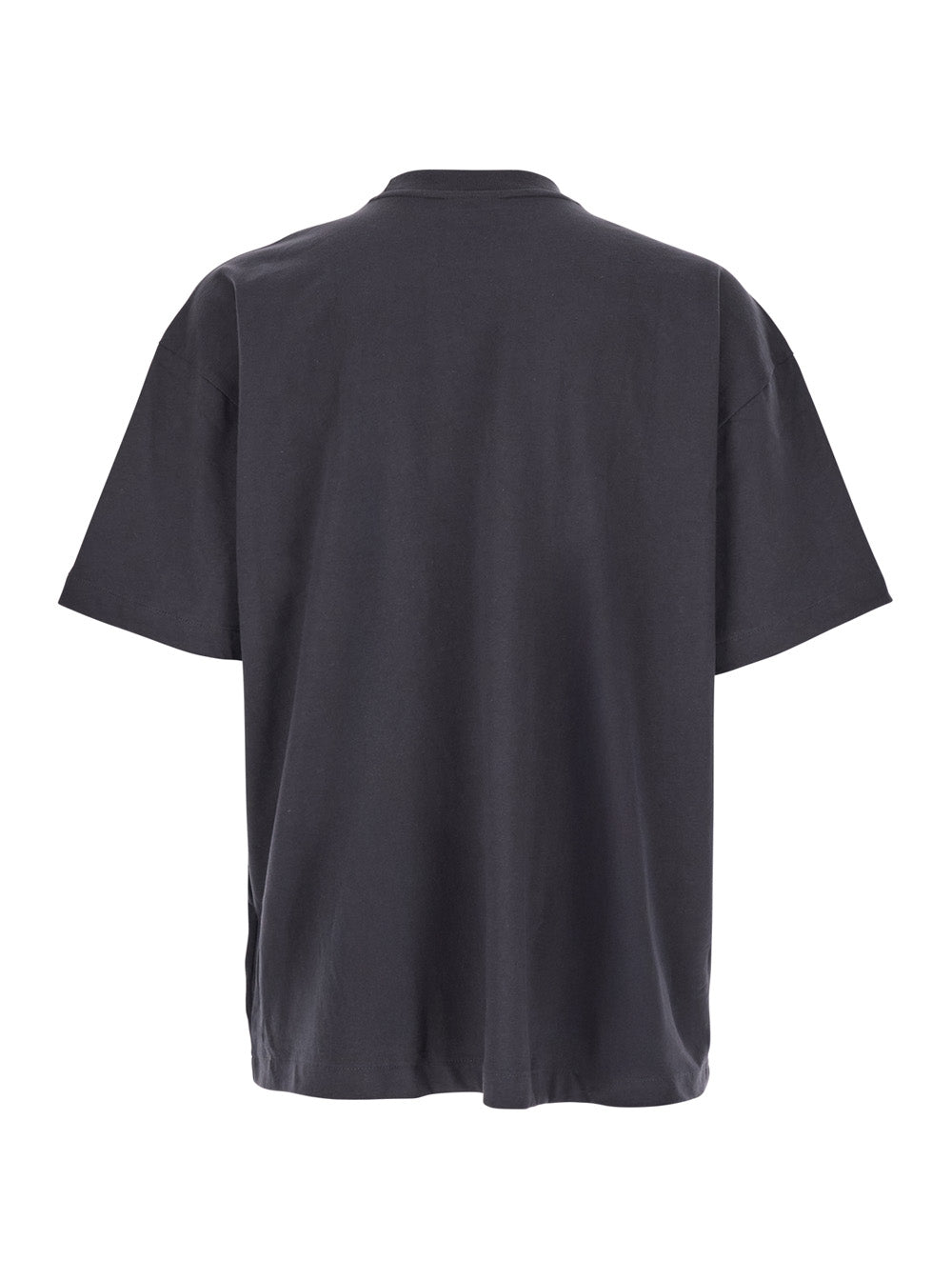 Black Crewneck T-Shirt With Logo Patch On The Front Cotton Man Grey Tshirts And Polo Shirts