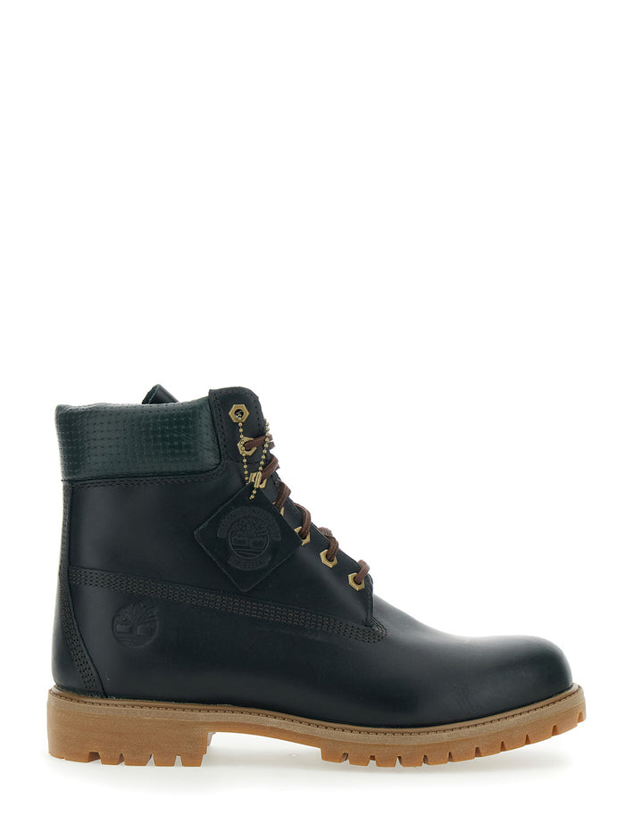 Green Water-Proof Boots with Logo Plate in Leather Man Calf Ankle