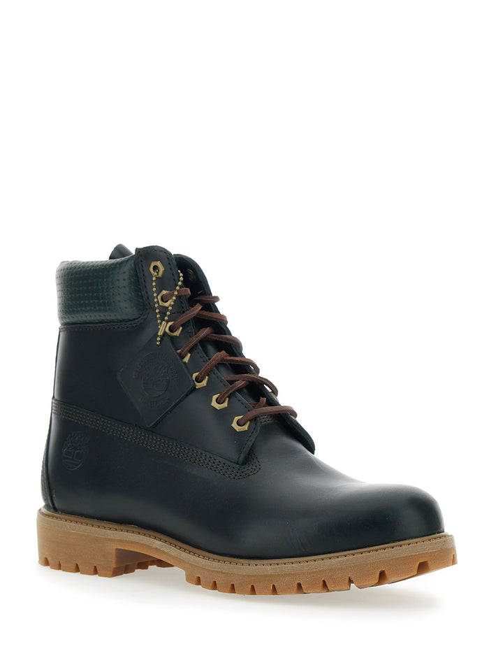 Green Water-Proof Boots with Logo Plate in Leather Man Calf Ankle