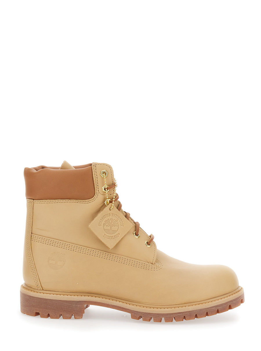 Beige Water-Proof Leather Boots With Logo Plate Calf