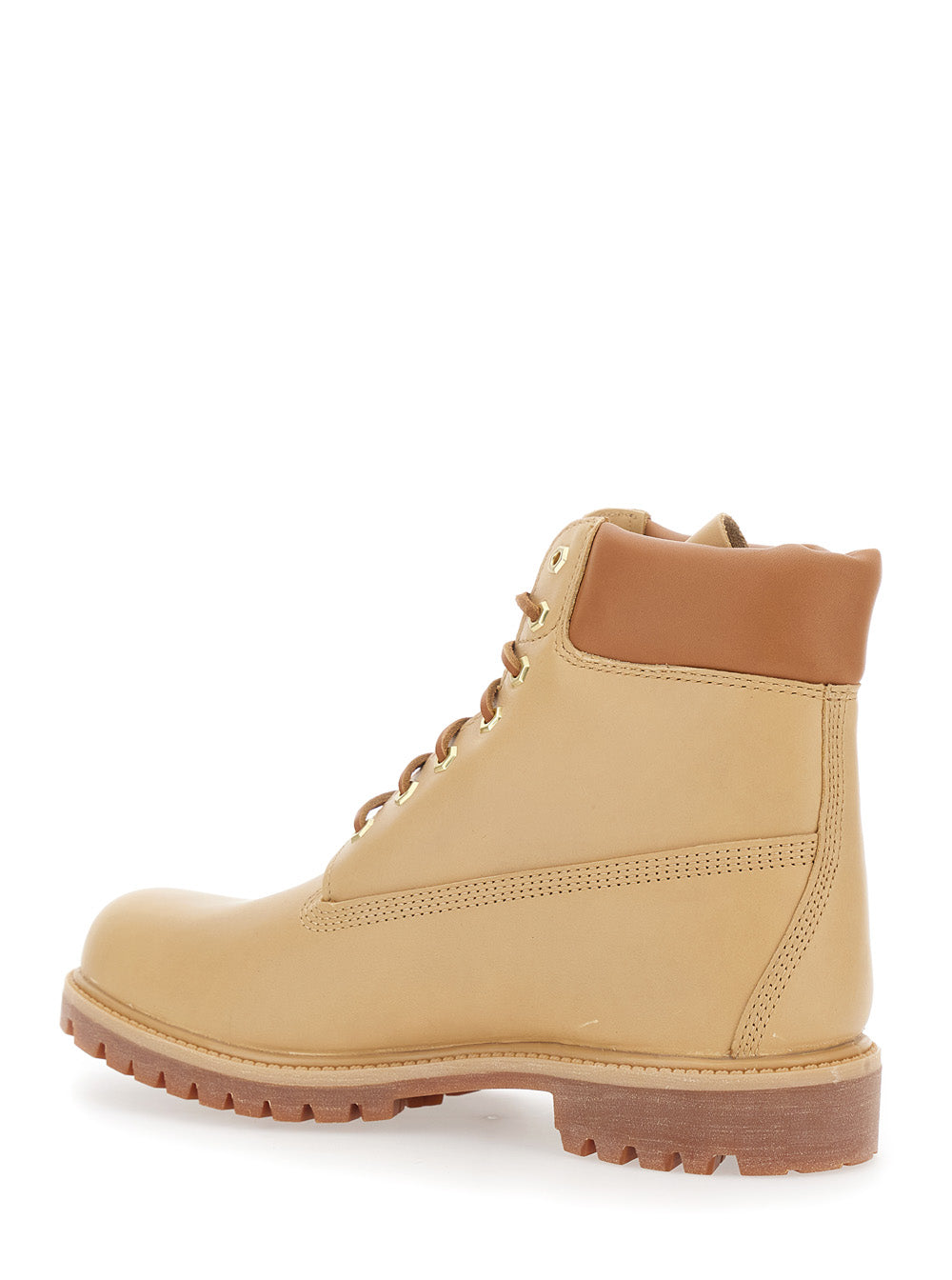 Beige Water-Proof Boots with Logo Plate in Leather Man Calf Ankle