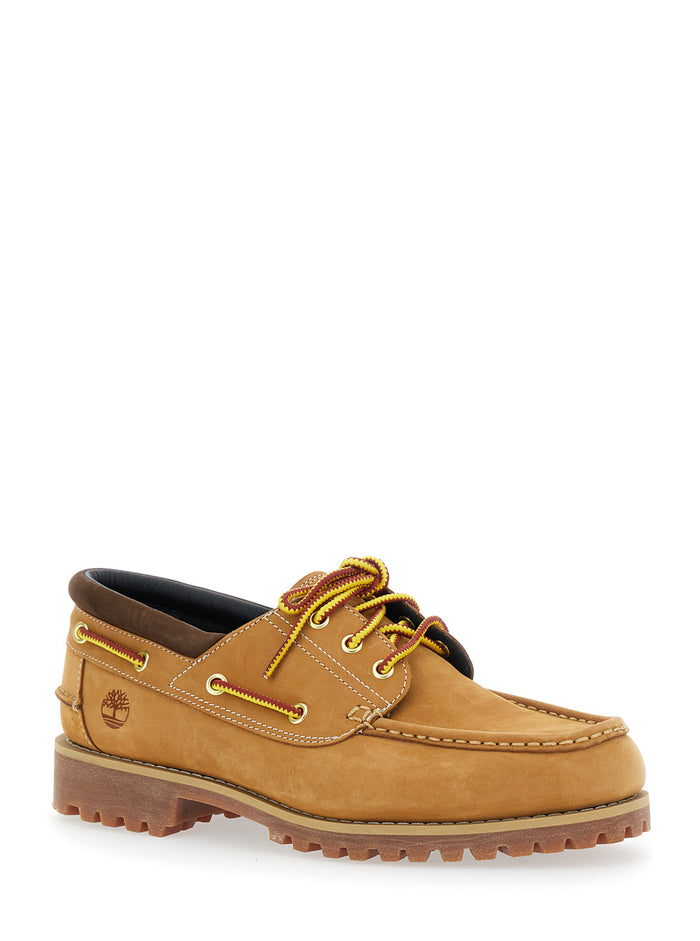 Authentics Beige Loafers With Contrasting Stitching Leather Man