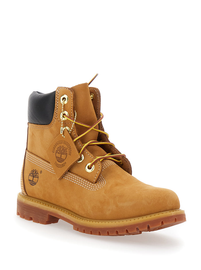 Beige Water-Proof Boots with Logo in Nubuck Leather Woman Ankle