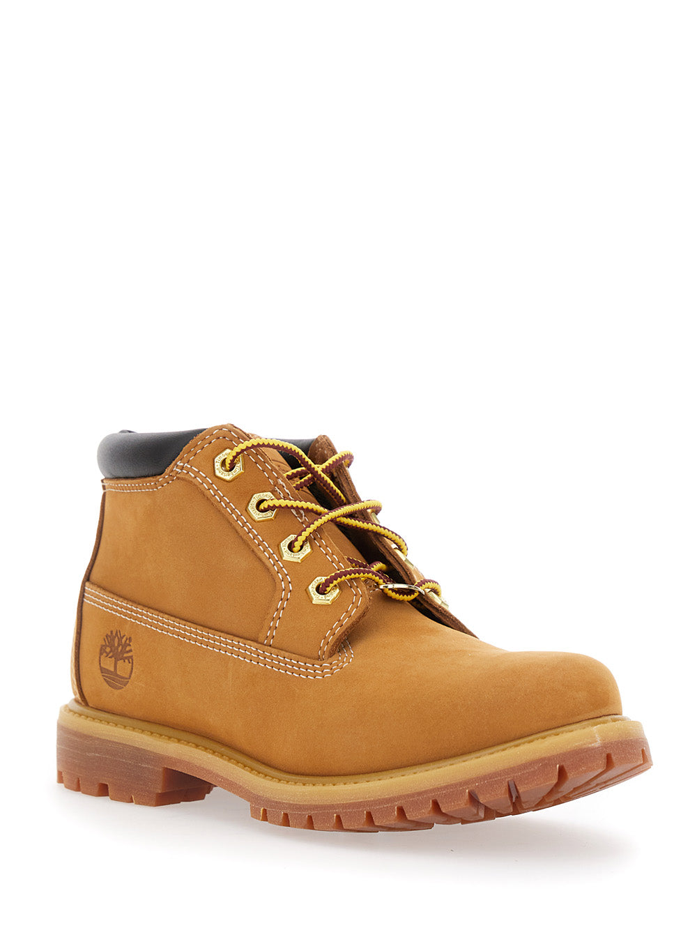 Nellie Mid Chukka Beige Ankle Boots with Embossed Logo on the Side and Padded Rear in Leather Woman Calf