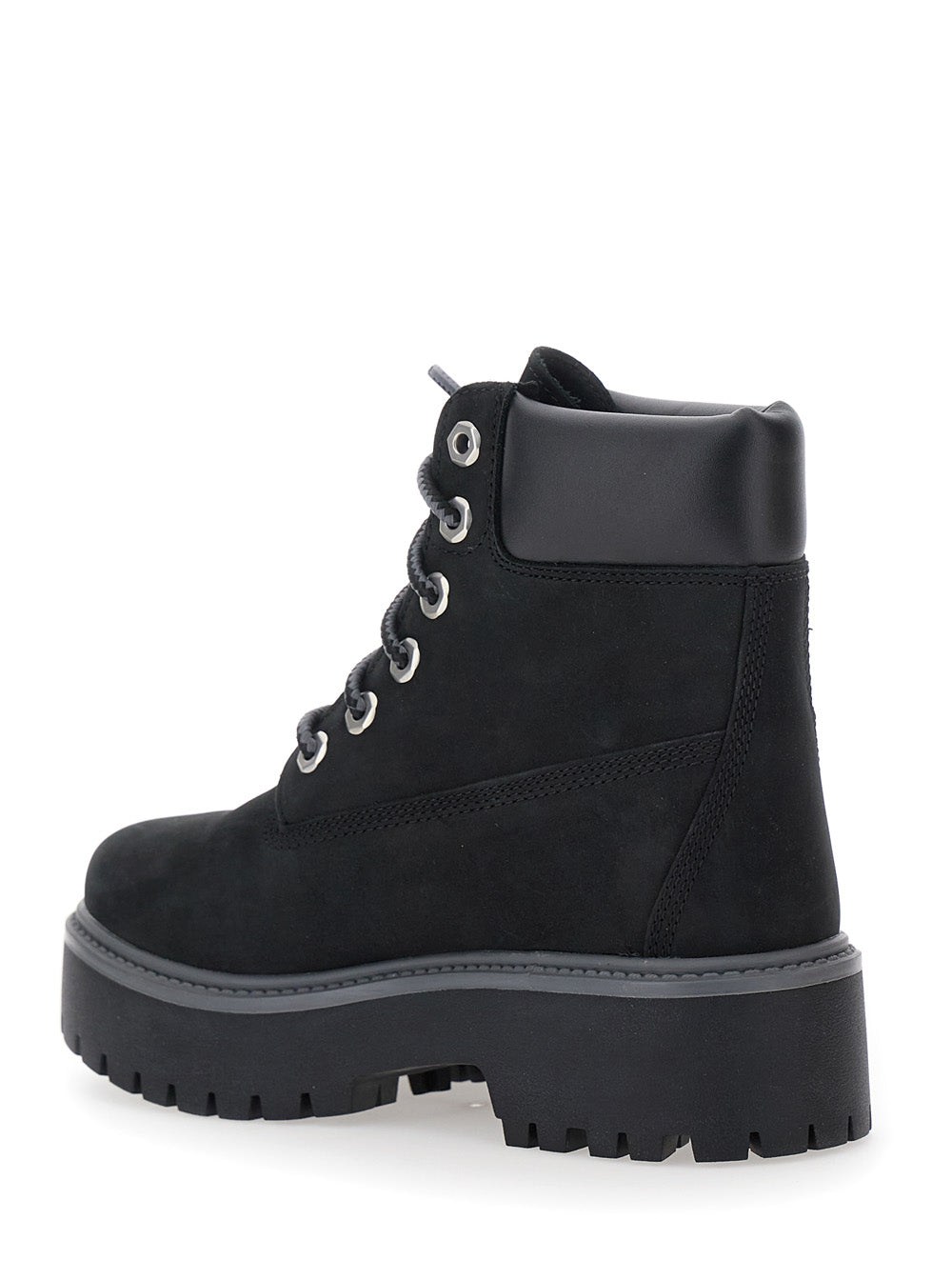 Black Water-Proof Boots with Logo Plate in Leather Woman Ankle