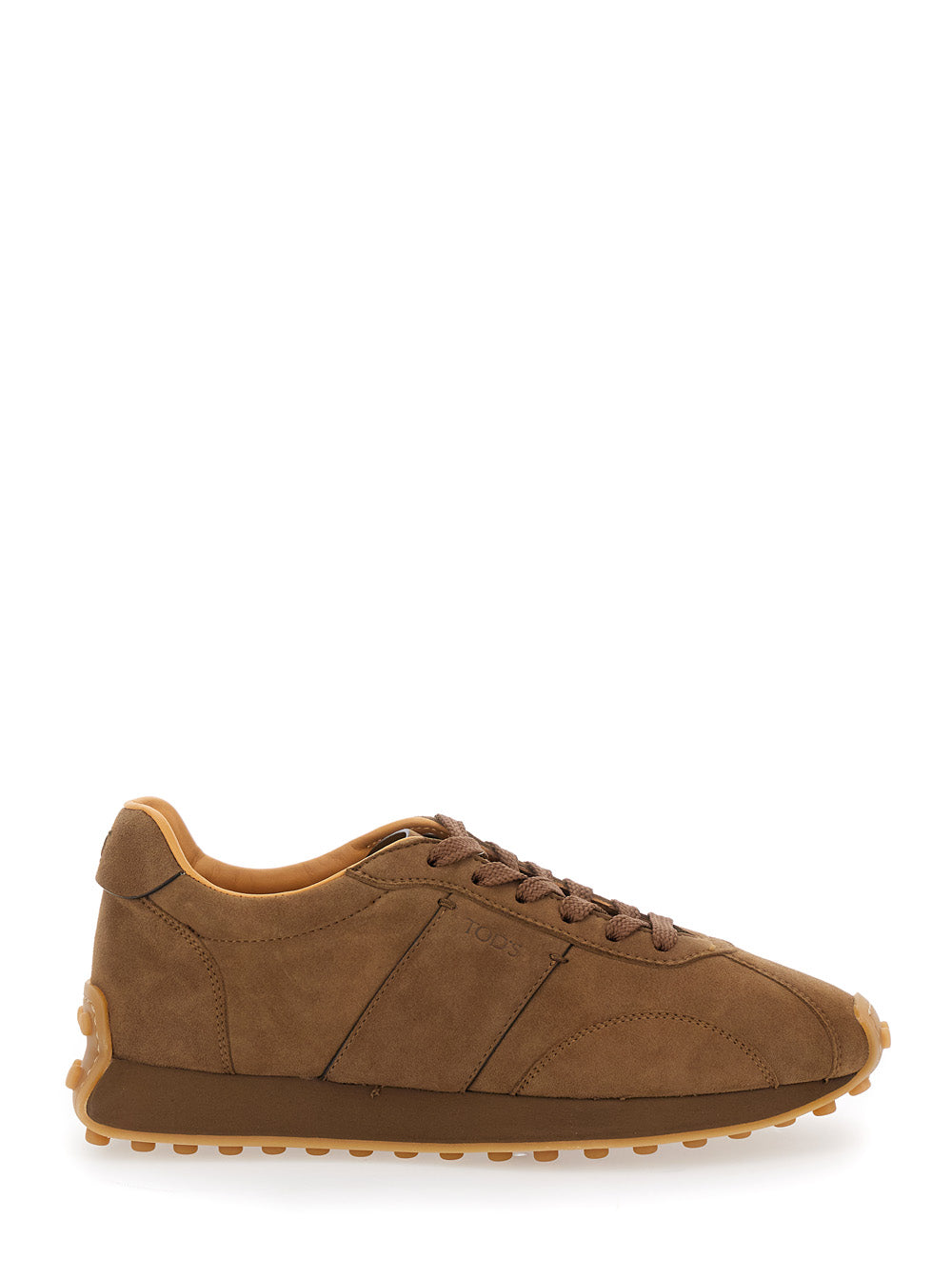 Brown Low Top Sneakers with Cleat Details on Heel and Sole in Leather Woman Goat