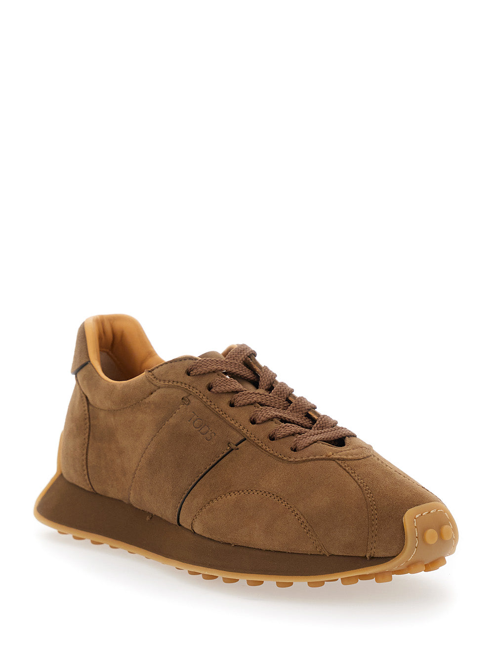 Brown Low Top Sneakers with Cleat Details on Heel and Sole in Leather Woman Goat