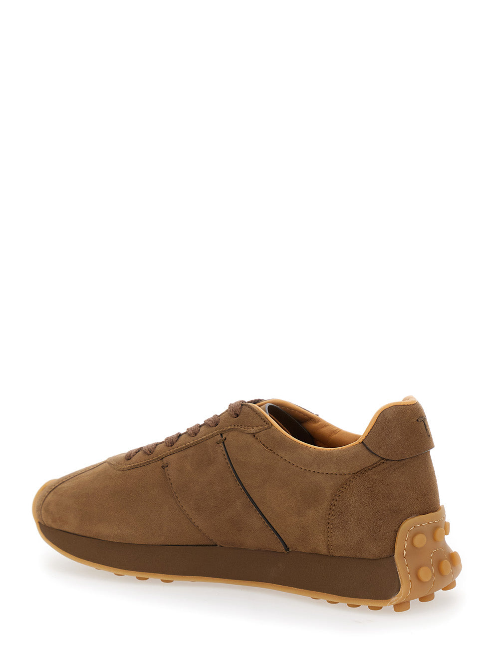 Brown Low Top Sneakers with Cleat Details on Heel and Sole in Leather Woman Goat