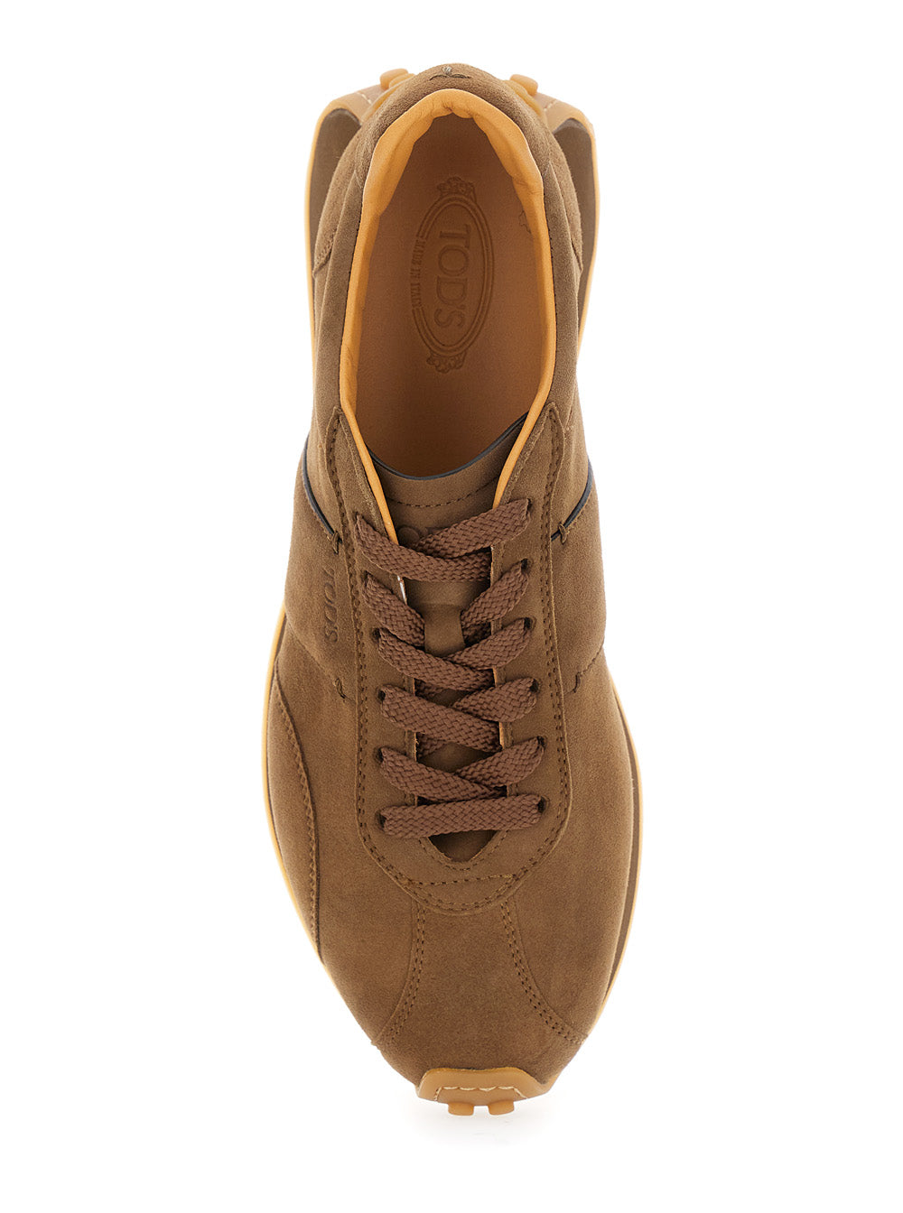 Brown Low Top Sneakers with Cleat Details on Heel and Sole in Leather Woman Goat