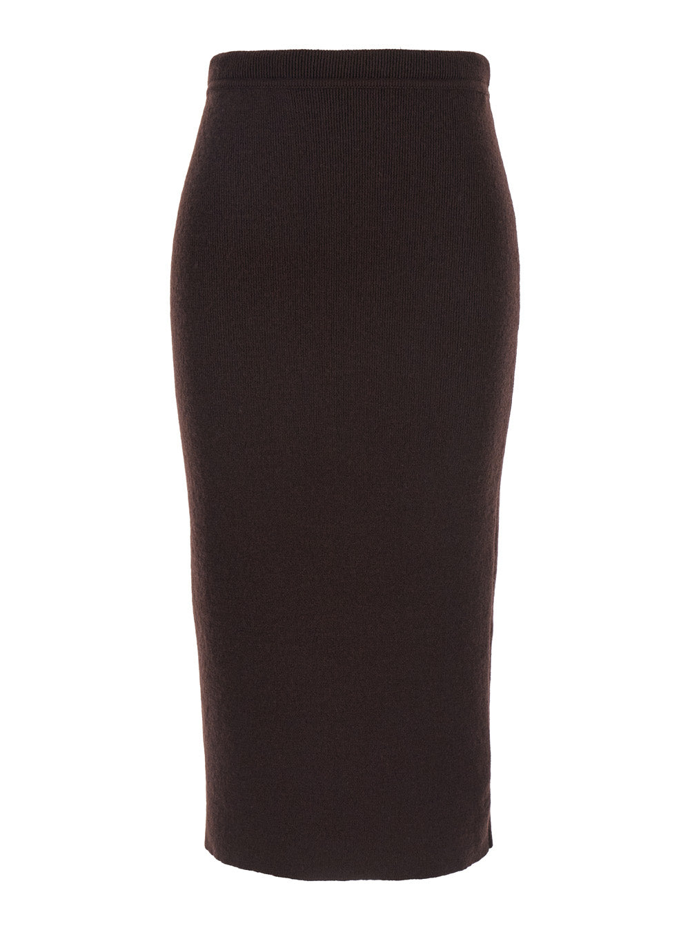 Brown Ribbed Knit Skirt With High Waist And Pencil Silhouette Cashmere Cotton Blend Woman Polyamide