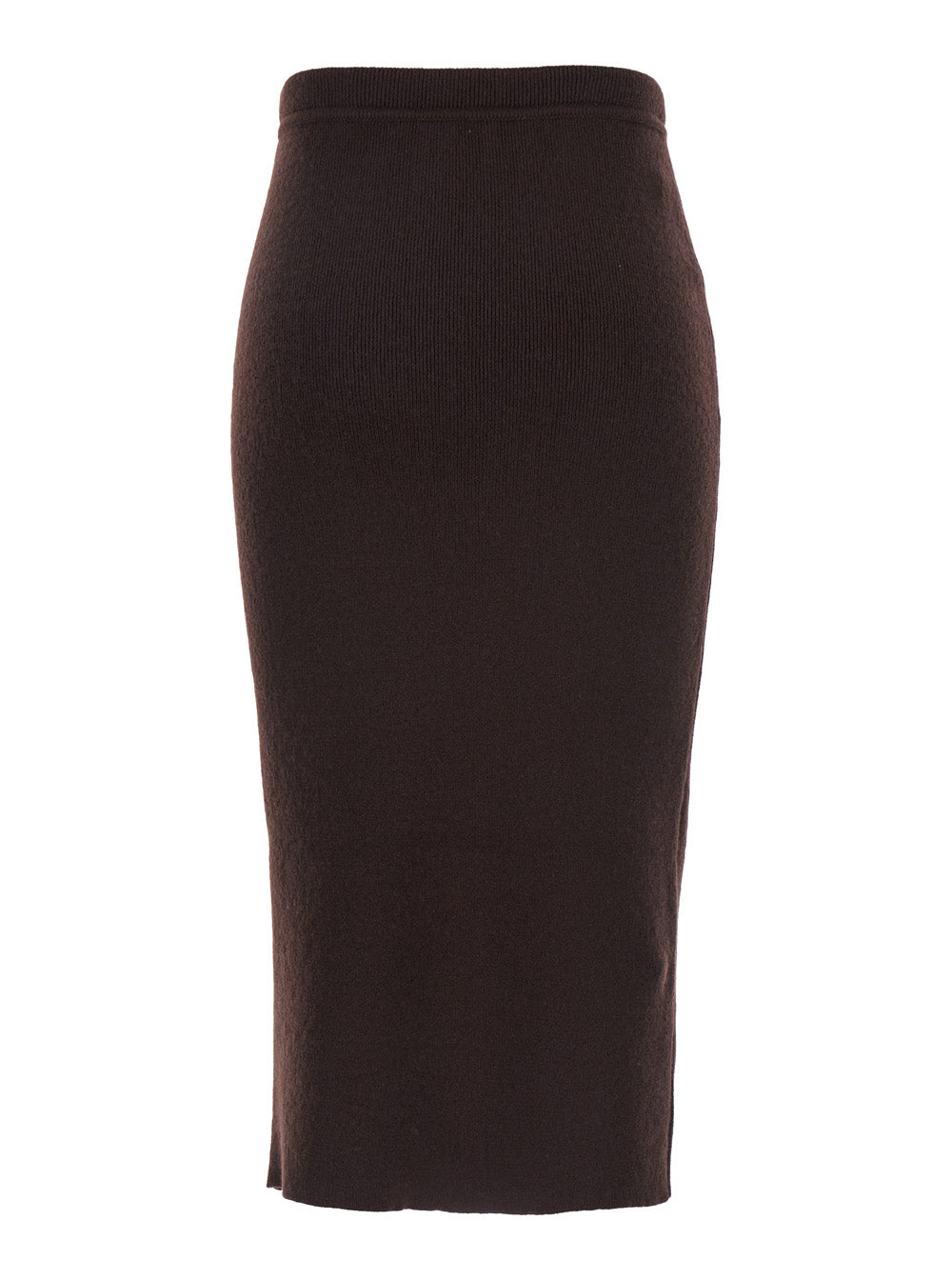 Brown Ribbed Knit Skirt With High Waist And Pencil Silhouette Cashmere Cotton Blend Woman Polyamide