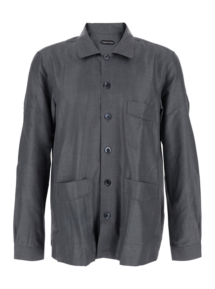 Grey Shirt with Chest Pocket in Silk Man And Blouses