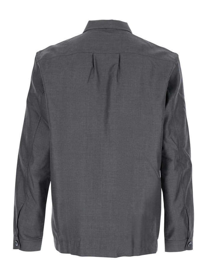 Grey Shirt with Chest Pocket in Silk Man And Blouses