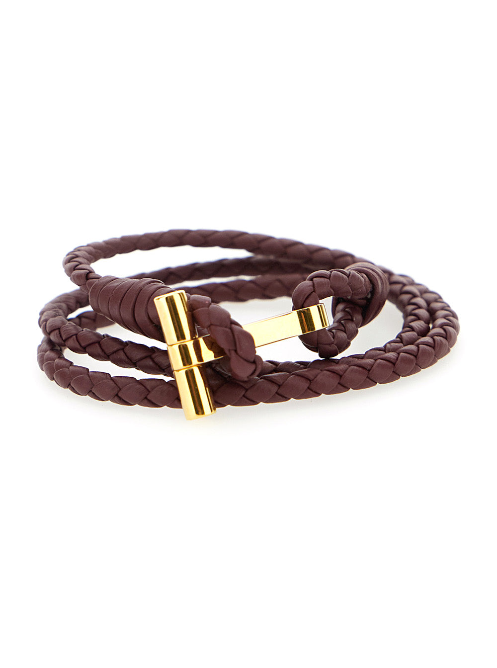Bordeaux Bracelet With Intrecciato Motif Leather And Brass Woman