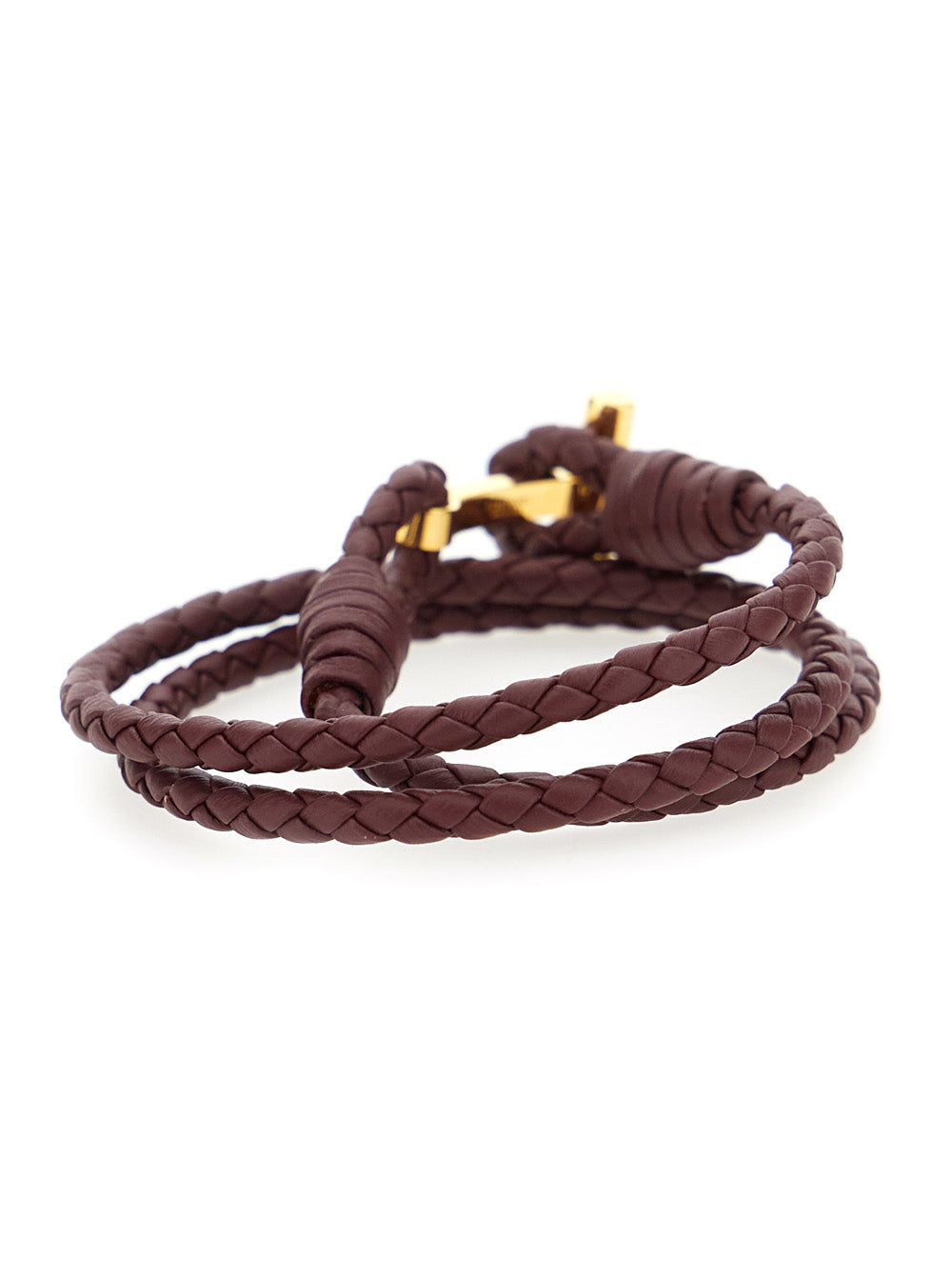 Bordeaux Bracelet With Intrecciato Motif Leather And Brass Woman