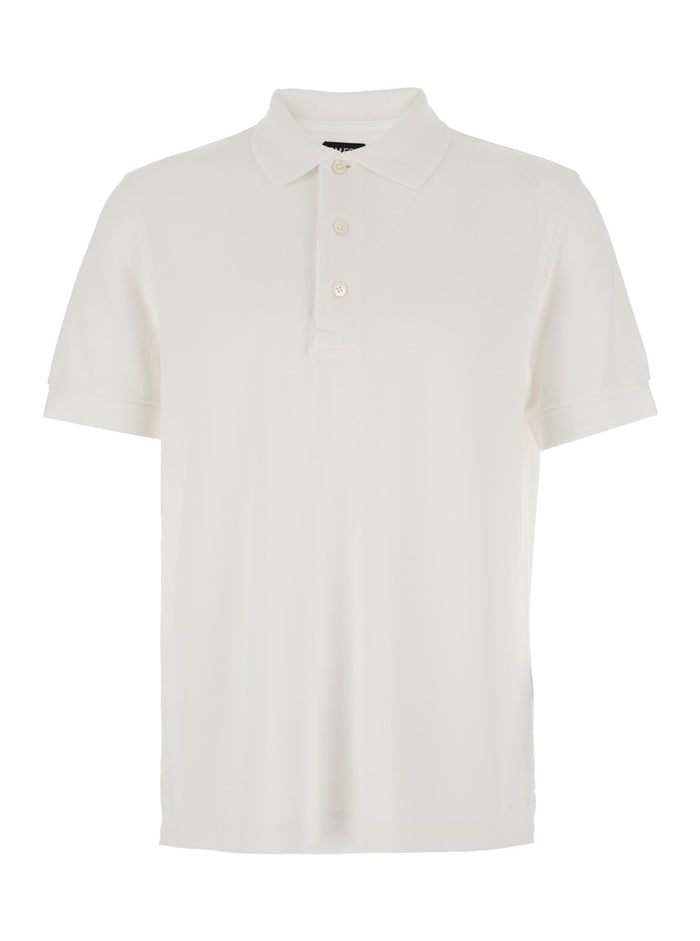 White Polo Shirt with Classic Collar in Cotton Blend Man Lyocell Tshirts And
