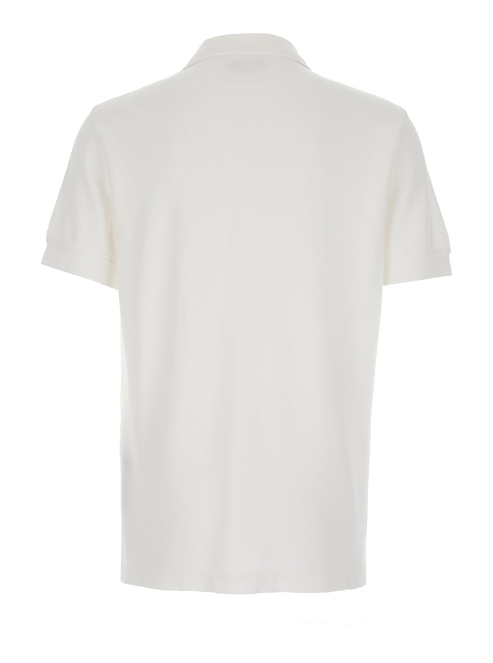 White Polo Shirt with Classic Collar in Cotton Blend Man Lyocell Tshirts And