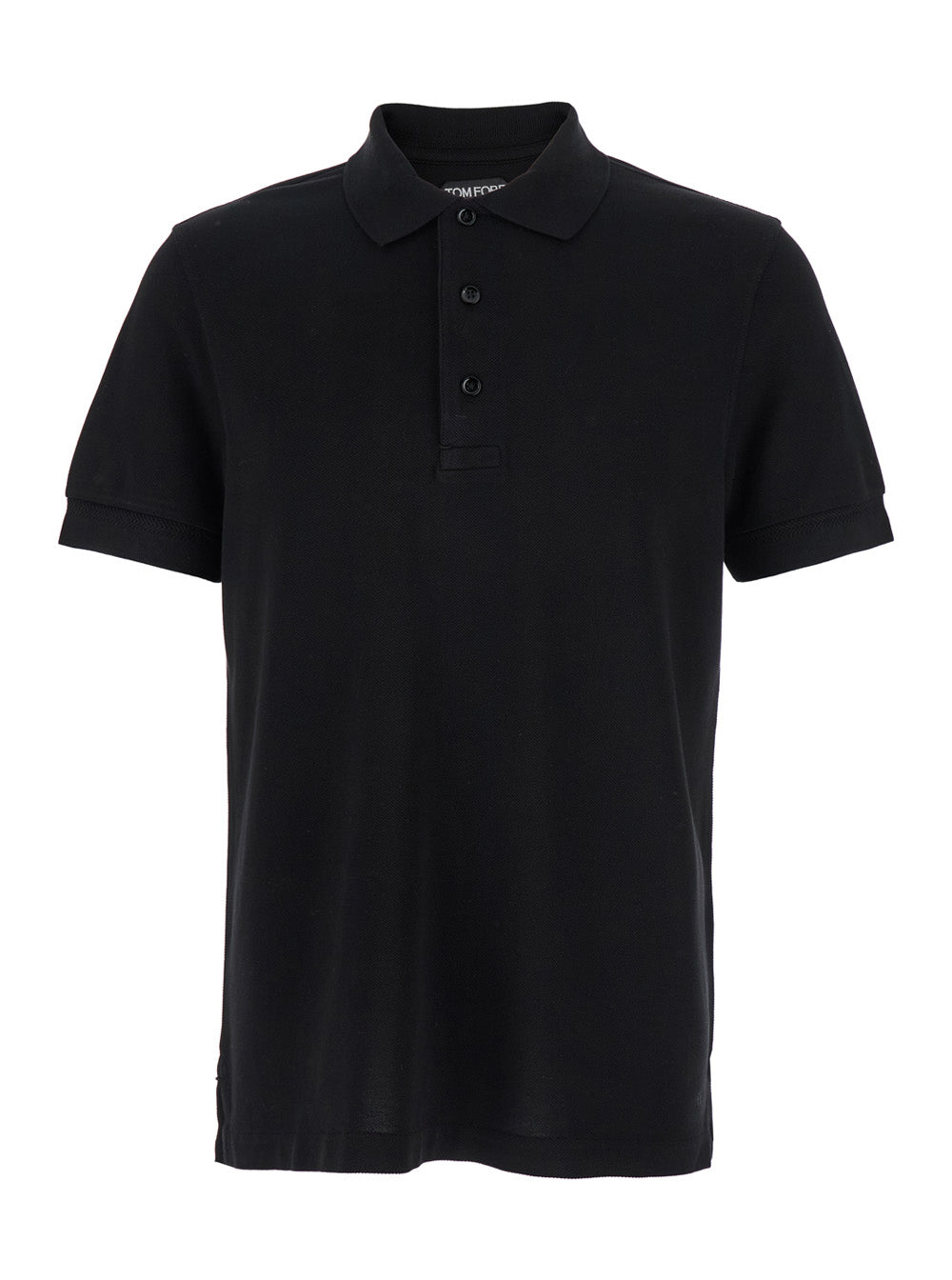 Black Polo Shirt with Classic Collar in Cotton Blend Man Lyocell Tshirts And