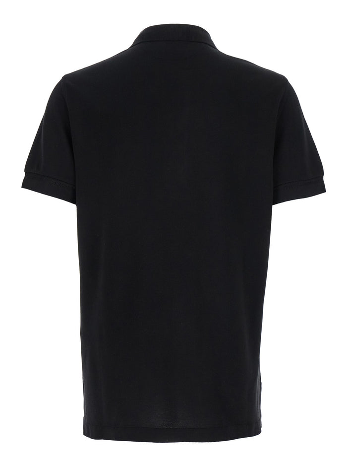 Black Polo Shirt with Classic Collar in Cotton Blend Man Lyocell Tshirts And