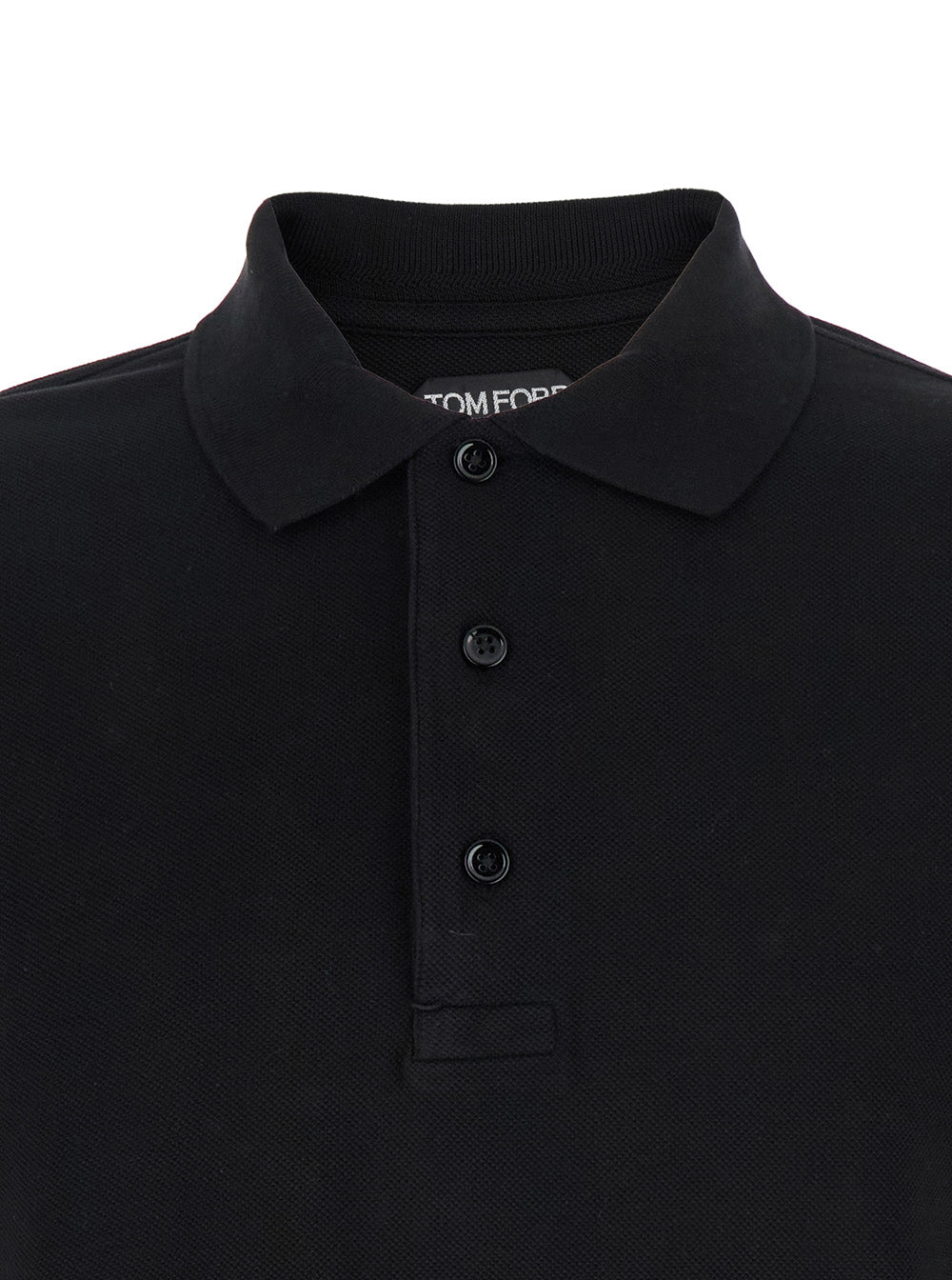 Black Polo Shirt with Classic Collar in Cotton Blend Man Lyocell Tshirts And
