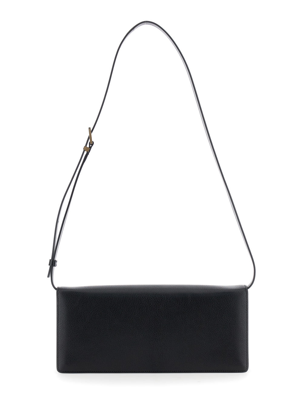 Black Crossbody Bag with Adjustable Shoulder Strap and T Plaque Closure in Grained Leather Woman Goat
