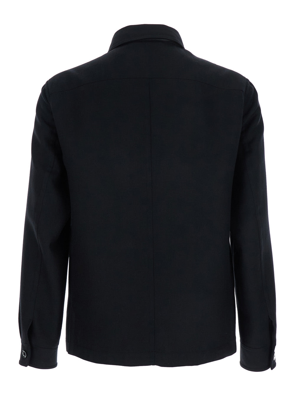 Black Jacket with Flap Pockets on the Chest in Wool Man Silk Outerwear