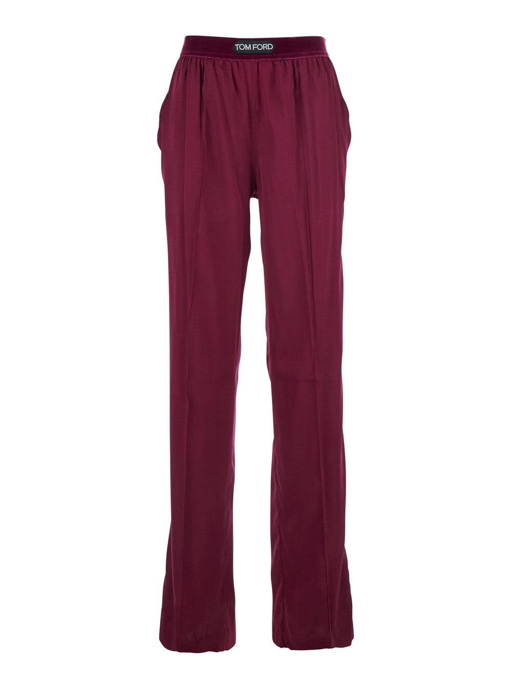 Fuchsia Pants with Elastic Waist Logo Lettering in Silk Stretch Woman Fuxia Elastane Trousers