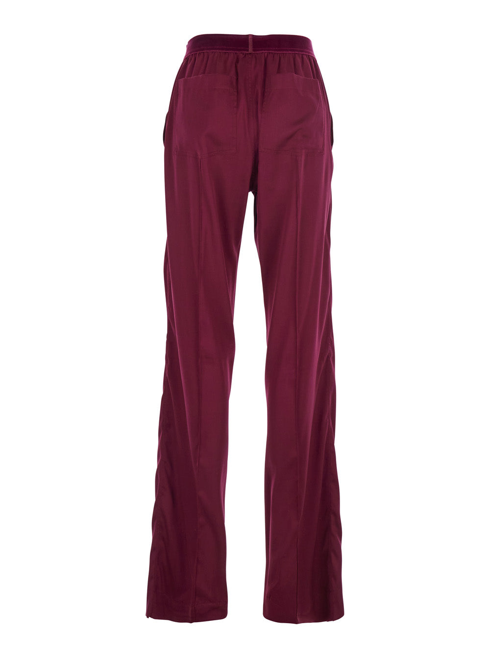 Fuchsia Pants with Elastic Waist Logo Lettering in Silk Stretch Woman Fuxia Elastane Trousers
