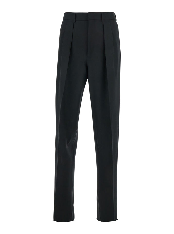 Black Pants with HIgh Waist and Pences in Wool Man Trousers