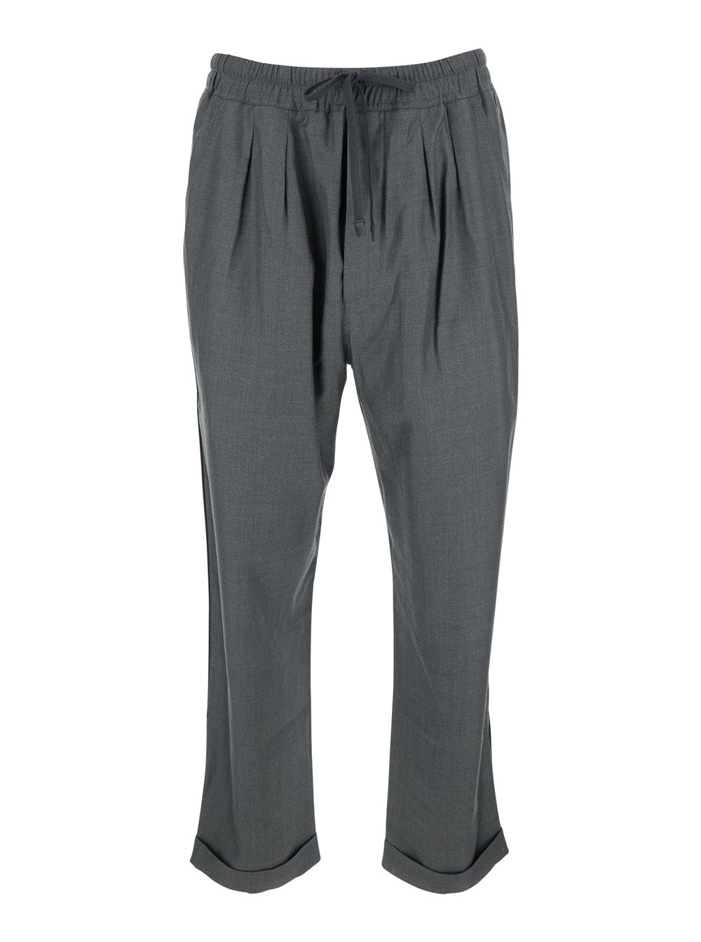Grey Trousers with Elasticised Waist and Pences Detailing in Silk Man