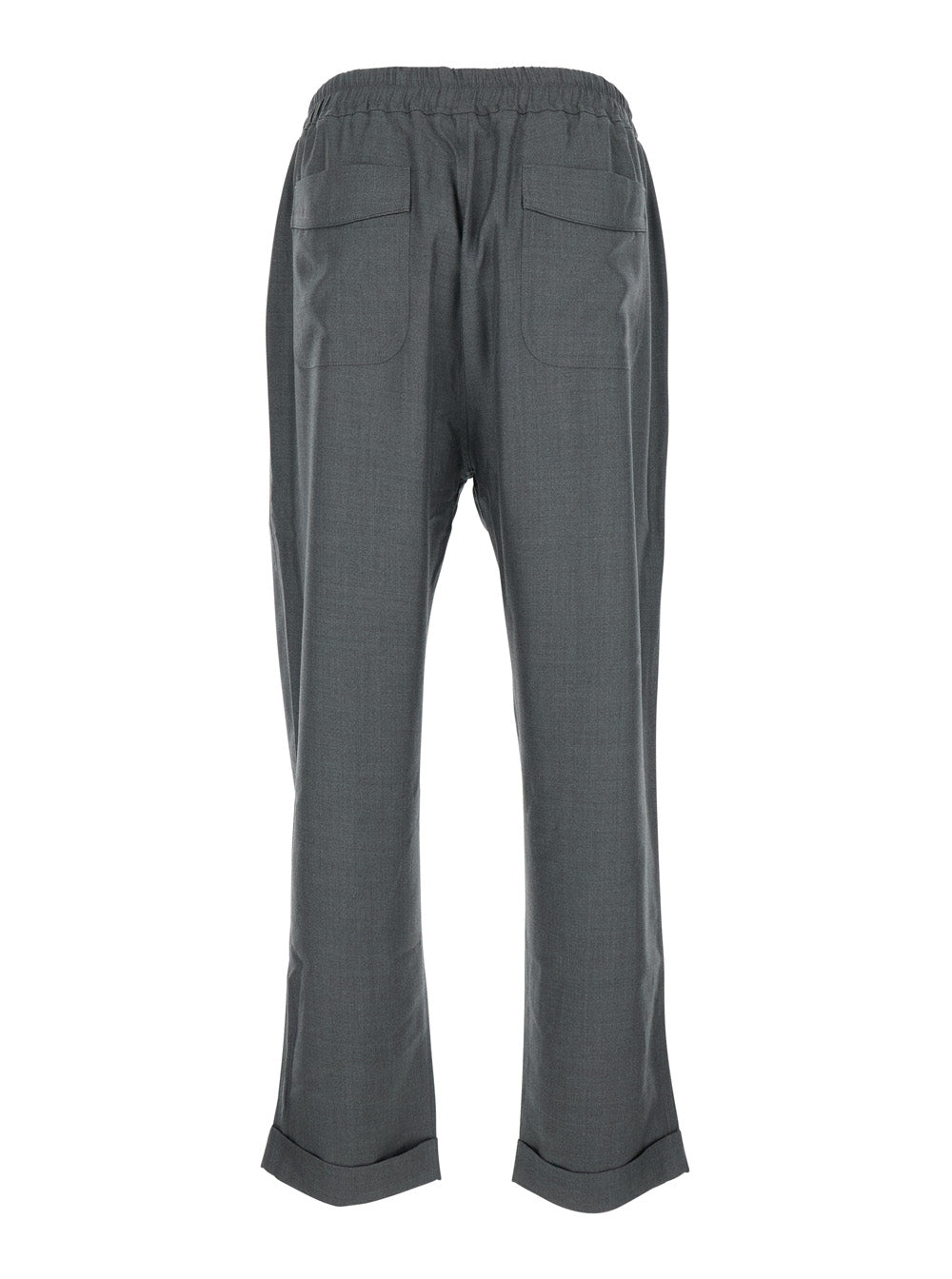 Grey Trousers with Elasticised Waist and Pences Detailing in Silk Man