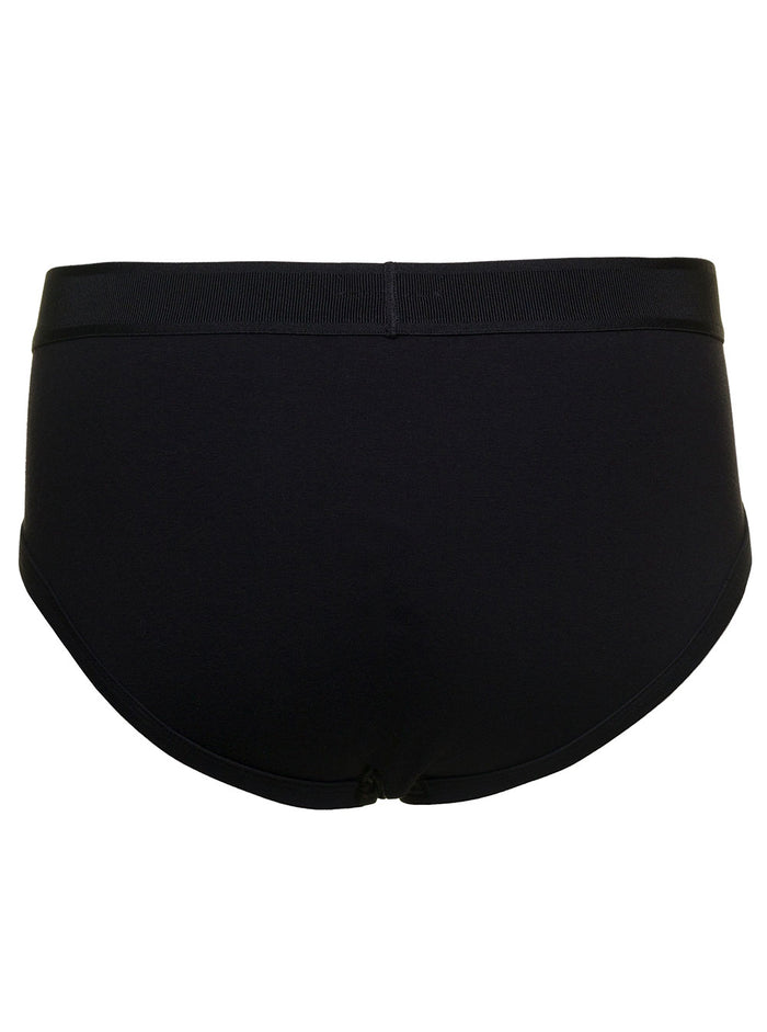 Black Briefs with Logged Waistband in Cotton Stretch Man Elastane Underwear
