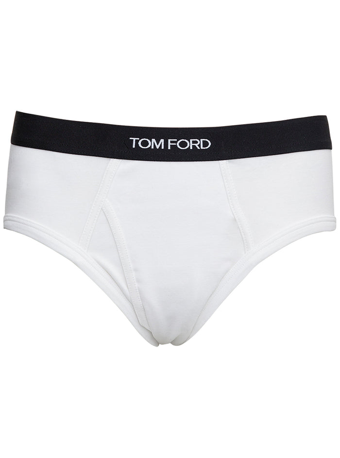 White Briefs with Logo in Cotton Man Elastane Underwear