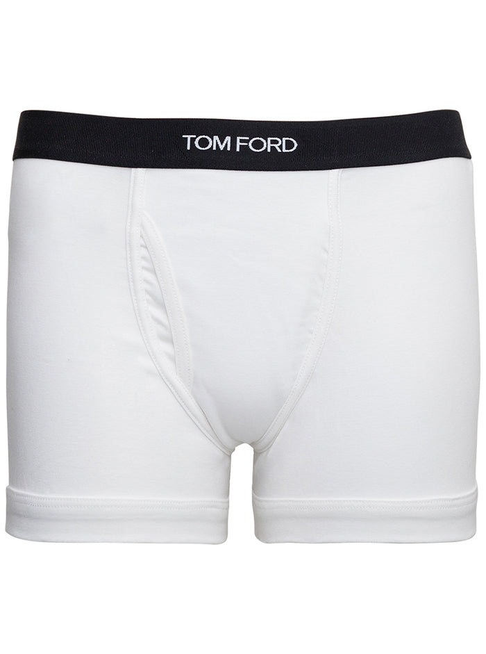 White Boxer Shorts with Elastic Waist Logo Lettering in Cotton Man Elastane Underwear