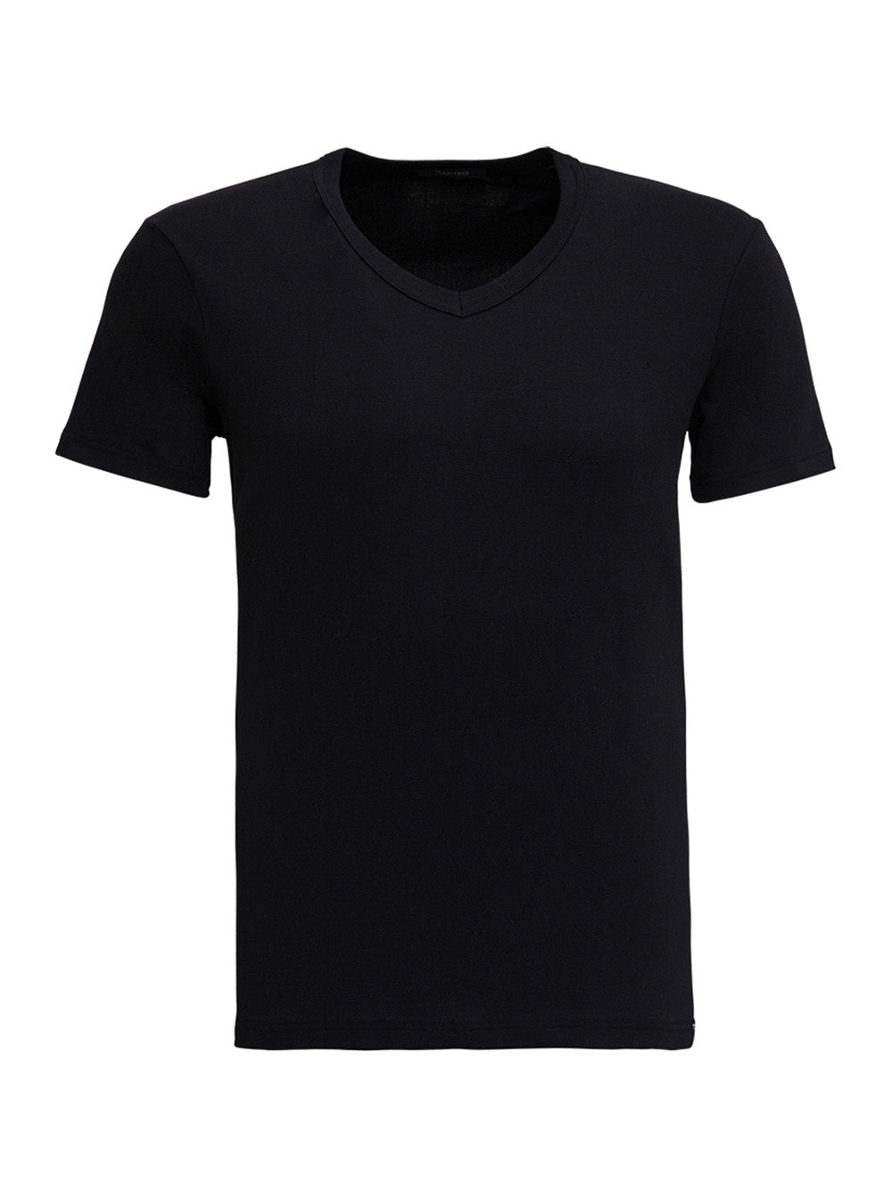 Black Stretch Cotton V-Neck T-Shirt Elastane Tshirts And Polo Shirts