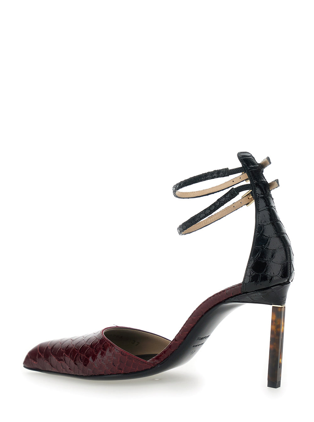 Bordeaux Pumps with High Stiletto Heel and Ankle Strap Closure in Leather Woman Heels