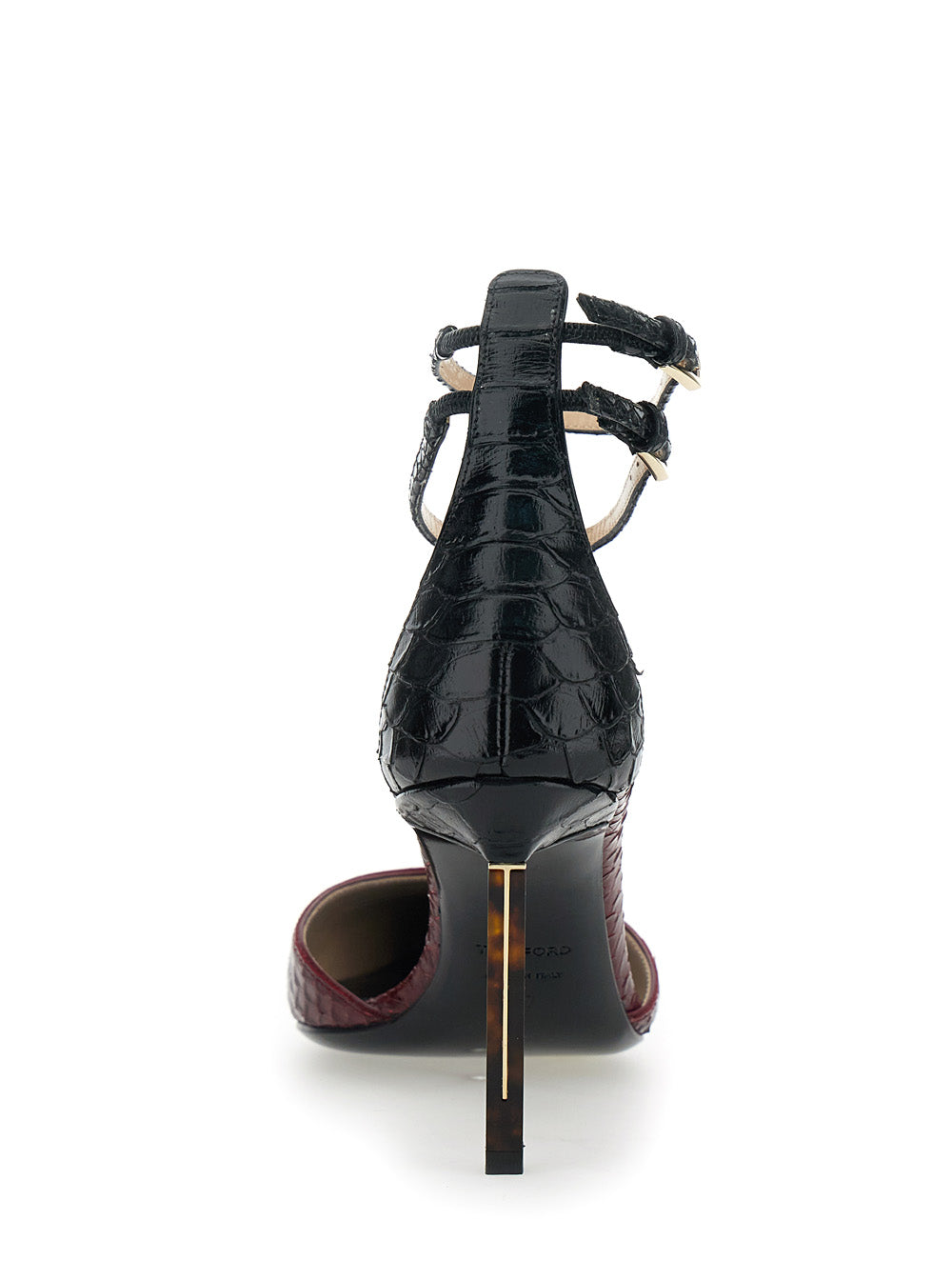 Bordeaux Pumps with High Stiletto Heel and Ankle Strap Closure in Leather Woman Heels