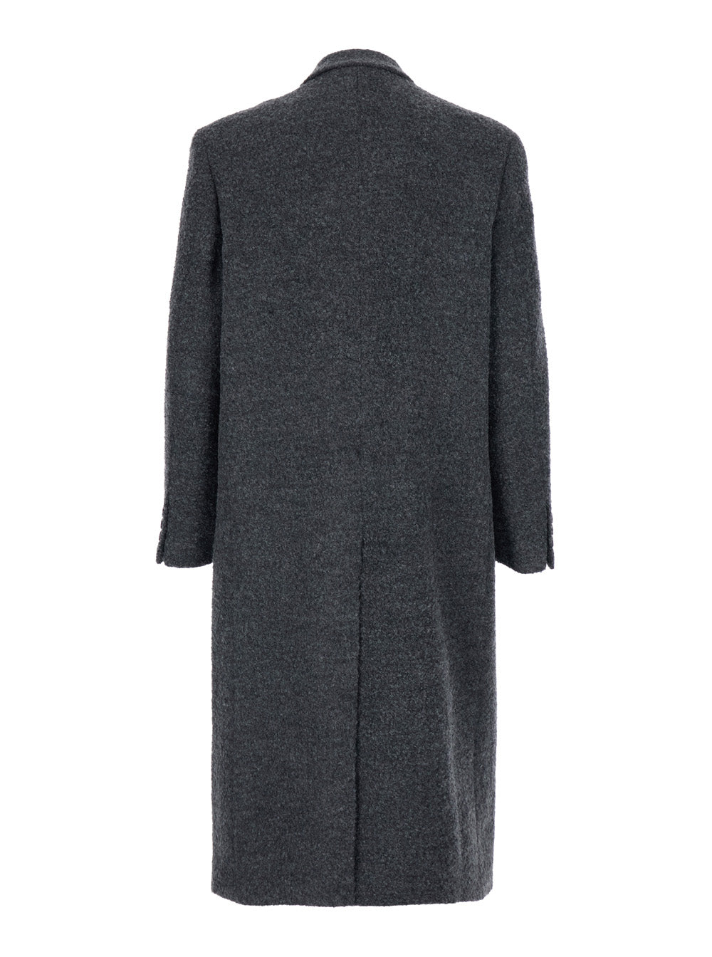 Grey Double-Breasted Coat with Classic Lapels in Wool Blend Man Alpaca Polyester Outerwear