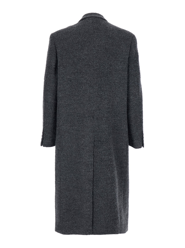Grey Double-Breasted Coat with Classic Lapels in Wool Blend Man Alpaca Polyester Outerwear