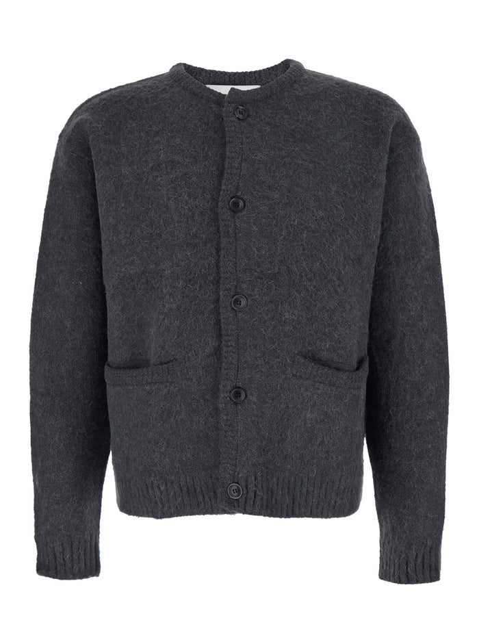 Grey Crew Neck Sweater With Front Pockets And Brushed Effect Fabric Man Acryl Nylon alpaca Wool Jersey