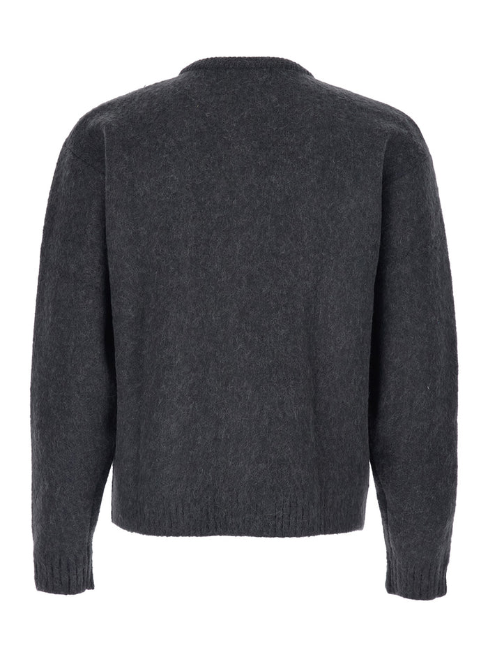 Grey Crew Neck Sweater With Front Pockets And Brushed Effect Fabric Man Acryl Nylon alpaca Wool Jersey