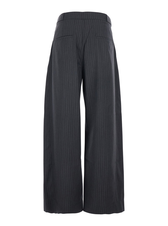 Grey Pants with Front Pences and Pinstripe Motif in Wool Blend Man Polyester Trousers