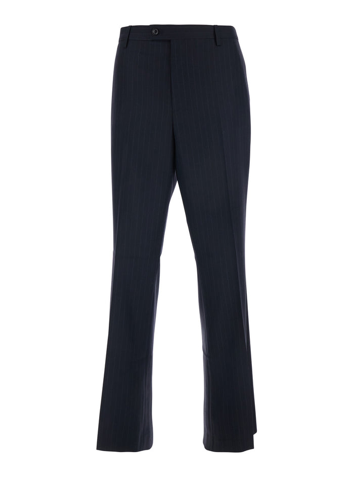 Blue Pants With Flared Leg And Pinstripe Motif Wool Blend Man Blu Trousers