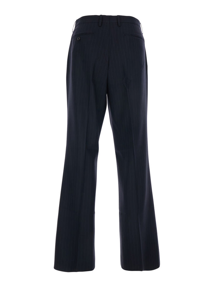 Blue Pants With Flared Leg And Pinstripe Motif Wool Blend Man Blu Trousers