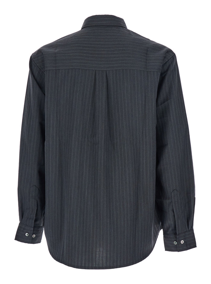 Grey Pinstriped Shirt with Pointed Collar in Wool Blend Man Polyester And Blouses