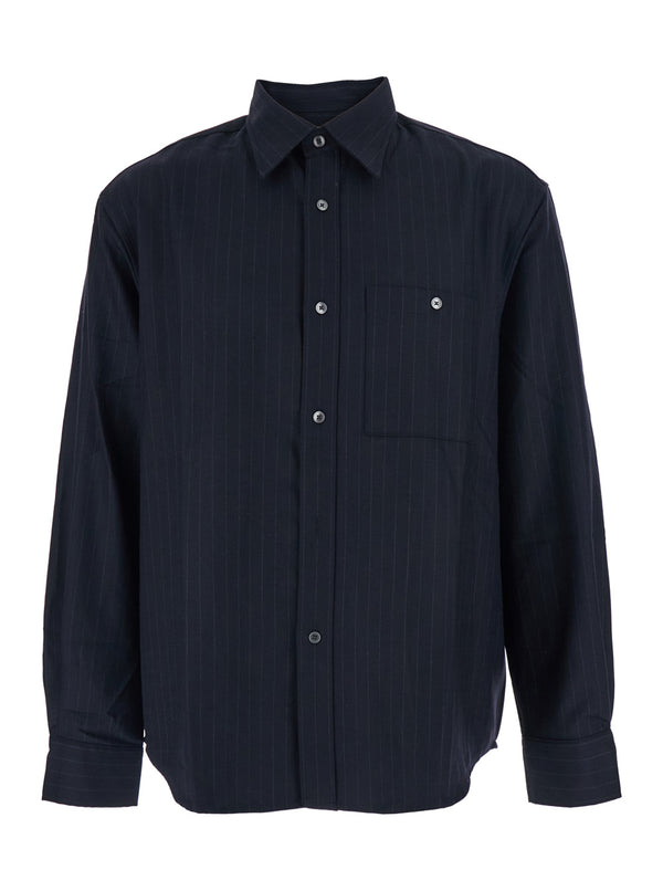 Blue Pinstriped Wool Blend Shirt